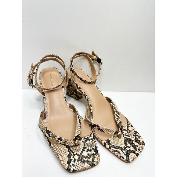 14th & Union Sandals Womens 9.5 Snakeskin Square Toe Ankle Strap Block Heel - Picture 5 of 8